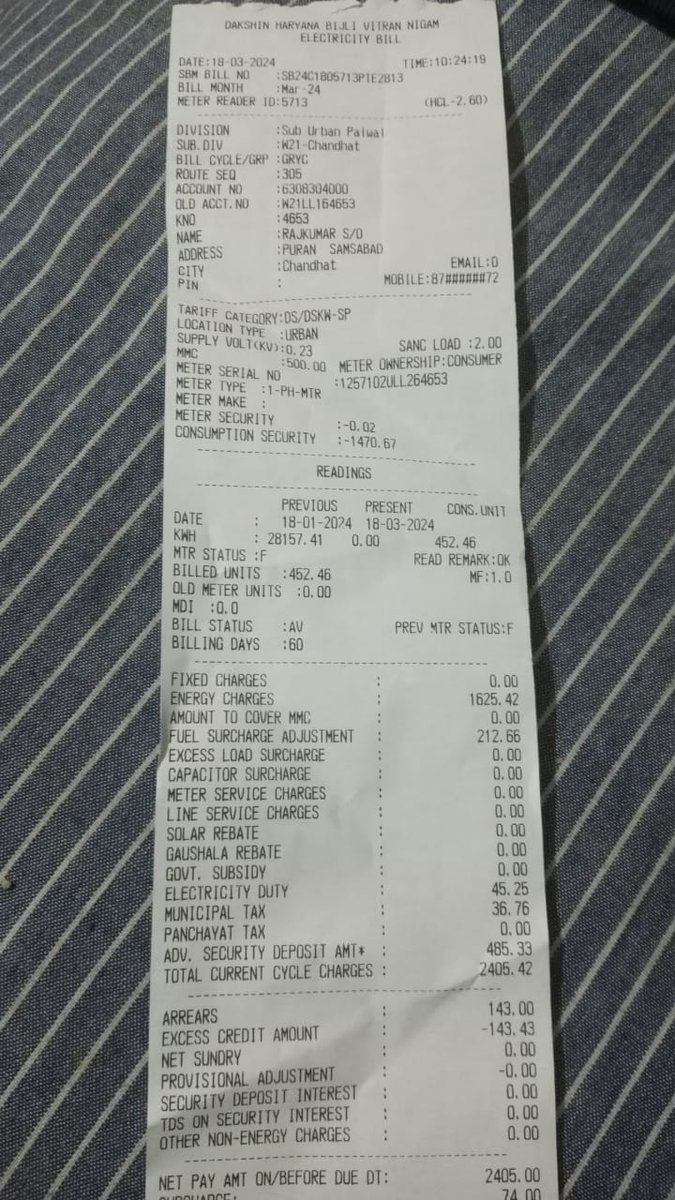 RamRamG123's tweet photo. @BJP4Haryana old unit 28157 new unit 0 consume unit 452
@dhvbn Haryana

Energy charge 1625 total amount 2405
Sahi tarika hai
Very disappointed https://t.co/oggVhSZxSv