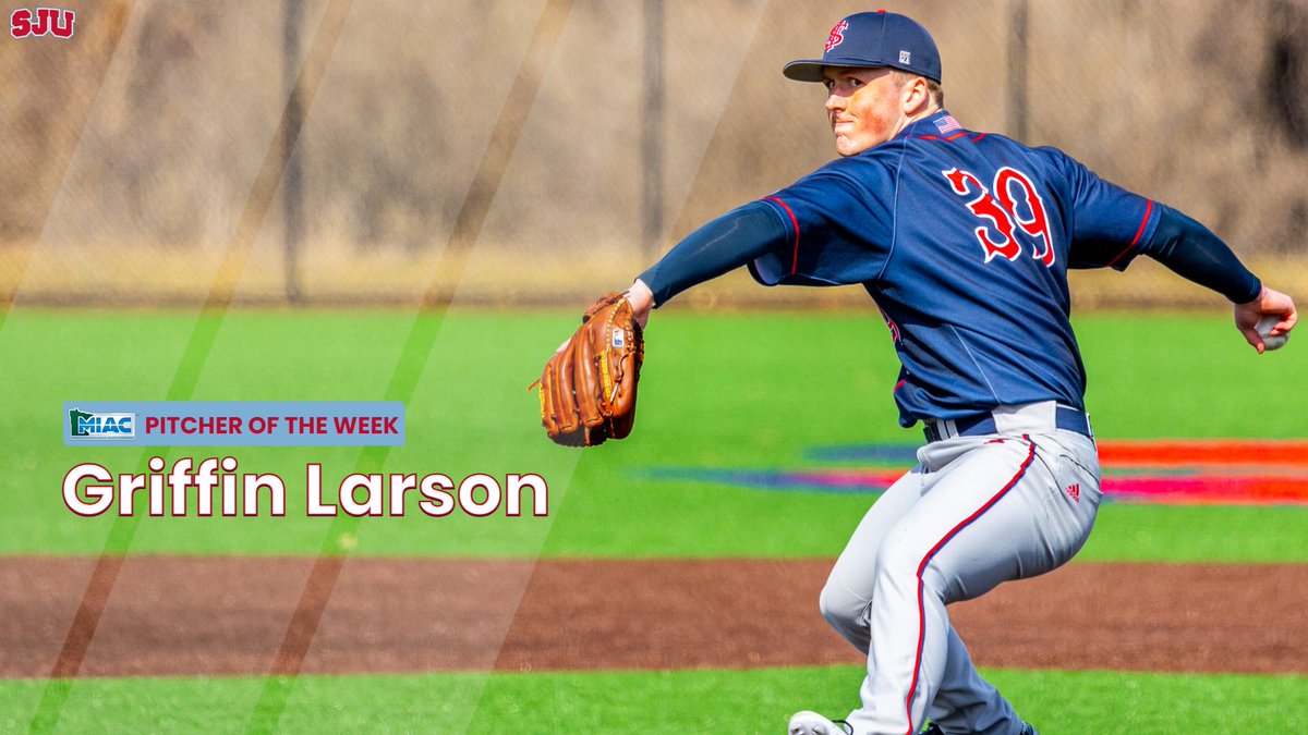 Saint John's Athletics (@sjujohnnies) on Twitter photo Congratulations to <a href="/SJU_Baseball/">SJU Baseball</a> senior Griffin Larson, who was named the MIAC Baseball Pitcher of the Week – the third-consecutive Johnnie to earn the honor – today!
RELEASE: gojohnnies.com/news/2024/3/18…
#GoJohnnies #d3baseball Congratulations to <a href="/SJU_Baseball/">SJU Baseball</a> senior Griffin Larson, who was named the MIAC Baseball Pitcher of the Week – the third-consecutive Johnnie to earn the honor – today!
RELEASE: gojohnnies.com/news/2024/3/18…
#GoJohnnies #d3baseball