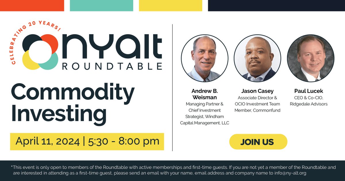Join our upcoming panel discussion about Commodity Investing on Thursday, April 11, 2024, to explore the intersection of inflation and commodities and the motivations behind the surge in interest from global institutional investors.📈

Learn more at ➡️ ny-alt.org/events/commodi…