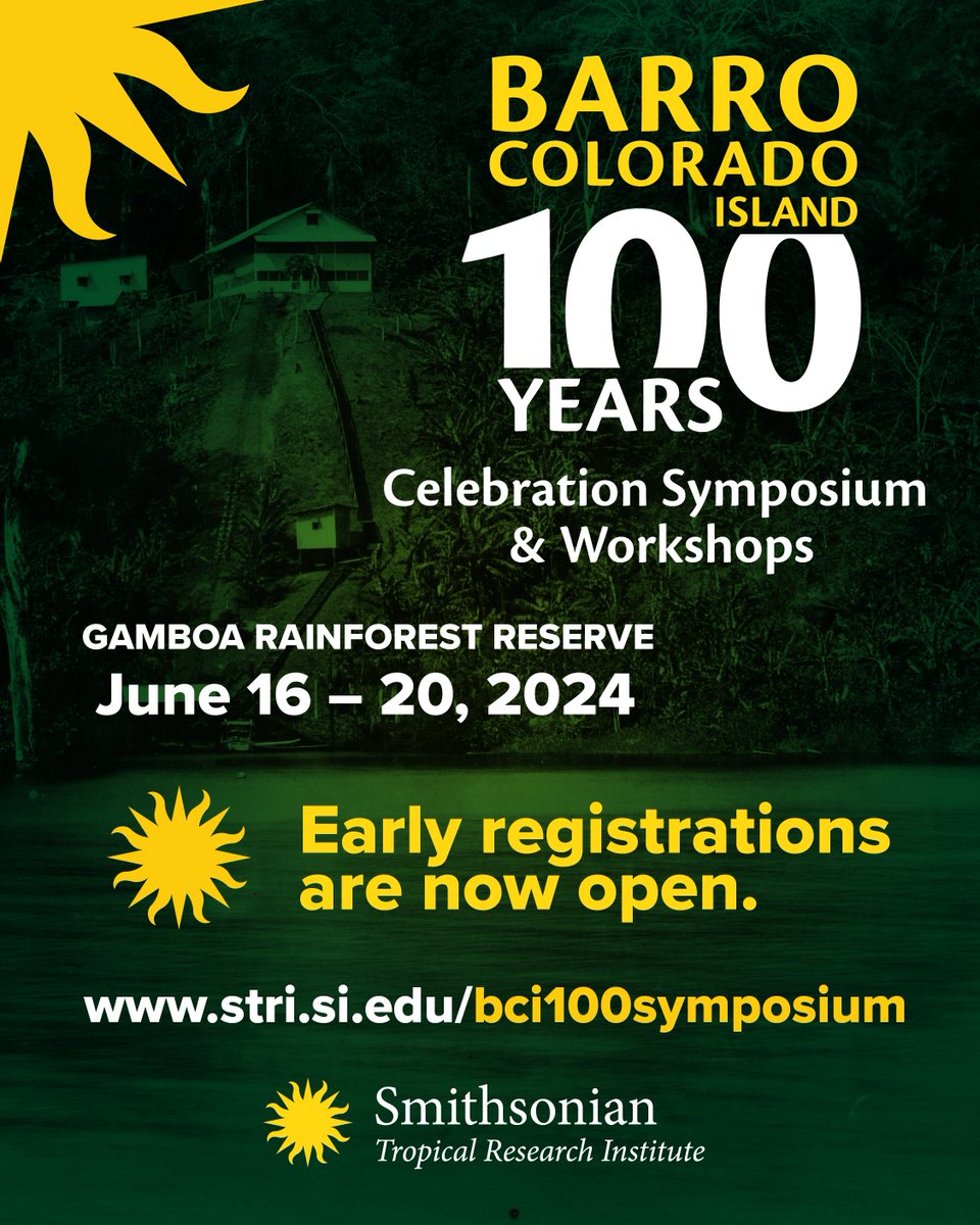 🎉 We are celebrating 100 years of research on Barro Colorado Island! Join us for a week of scientific talks, poster presentations, and discussion panels. 🌞 Early registration is open until April 26th stri.si.edu/bcisymposium #Smithsonian #Panama #BarroColorado #Symposium