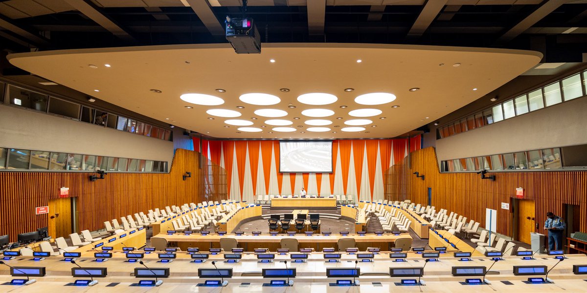 The ceiling of the Economic and Social Council chamber has purposefully been left 'unfinished' by architect Svem Markelius (#Sweden 🇸🇪) to symbolize the ongoing mission of the @UN. #VisitUN to learn about the design and work of the ECOSOC.