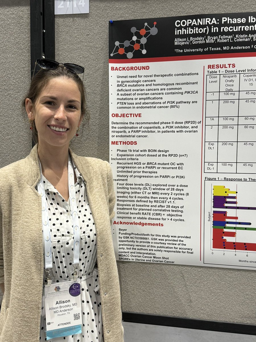 #SGOMtg Poster session coming up at 11:45am…. Make sure you check out the awesome work by our fellow Dr Allison Brodsky combining the PI3K inhibitor, copanlisib, with the PARPi, niraparib! 🔥⭐️🙌 #gyncsm