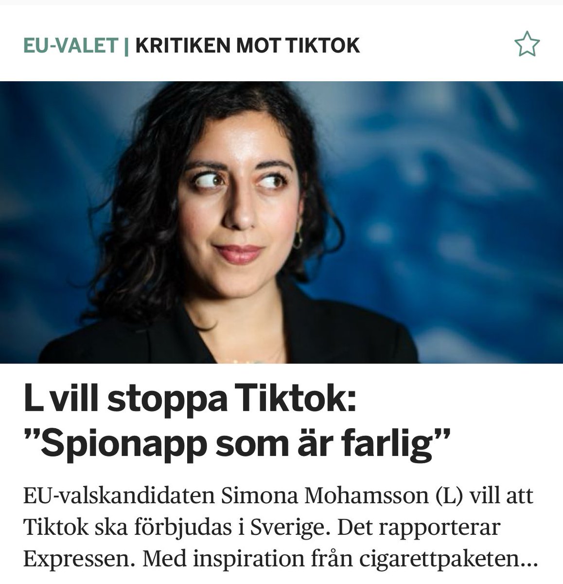 Antigen håller alla med mig eller så vågar ingen ta debatten mot mig. Olika nyhetsredaktioner har försökt hitta någon politiker som är emot att begränsa TikTok. 

Kan de vara så att alla håller med men vill fortsätta kanalisera ungdomsröster? Är folk så naiva inför Kina?