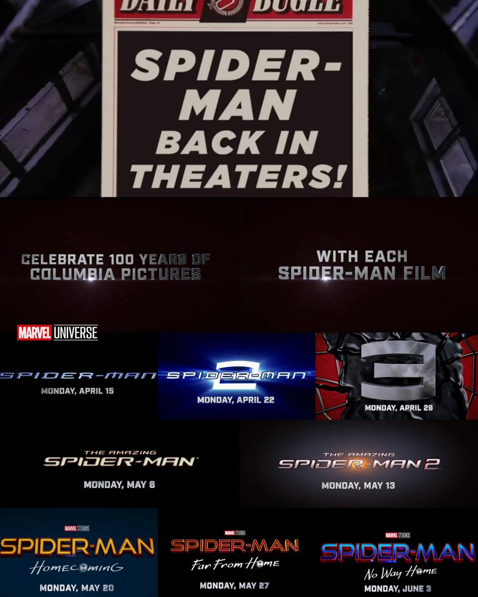 MarvelBRNews's tweet image. É OFICIAL! 

Todos os filmes do Homem-Aranha voltarão aos cinemas esse ano.

Por enquanto, só nos cinemas dos EUA.