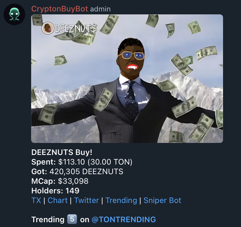 deeznutsonTON's tweet photo. 149 Holders of TON's best Meme, who's number 150?! #deeznuts #TON https://t.co/uHhApJq1uI