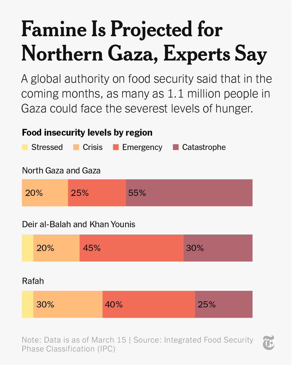 The New York Times on X: "Famine is projected in northern Gaza, according  to a new report from a global authority on food security set up by UN  agencies and international relief