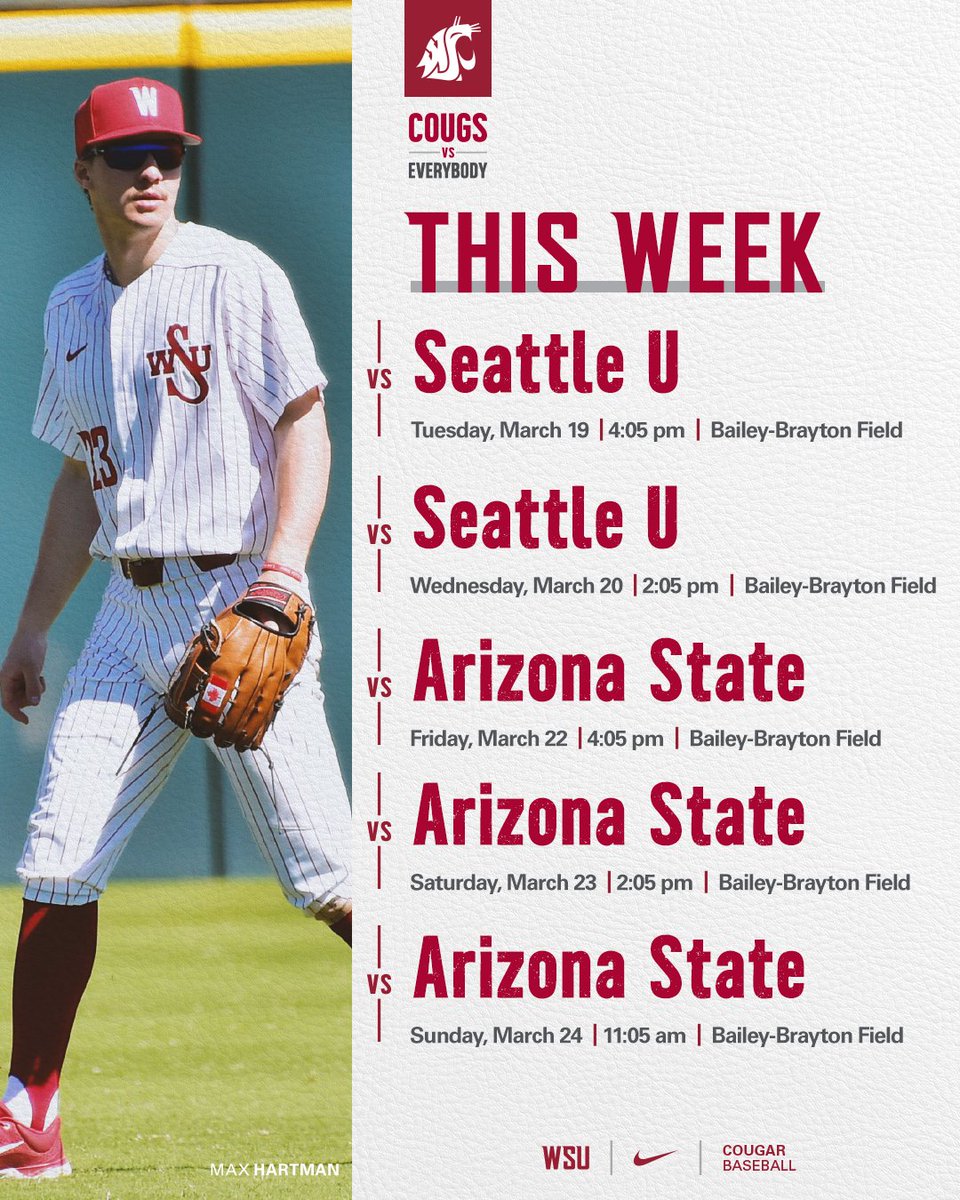 wsucougarbsb's tweet photo. The Cougs are back at Bailey-Brayton this week x 5!

🎟️https://t.co/bNPUWdpHlA

#GoCougs | #CougsVsEverybody https://t.co/1SF6gkncmd