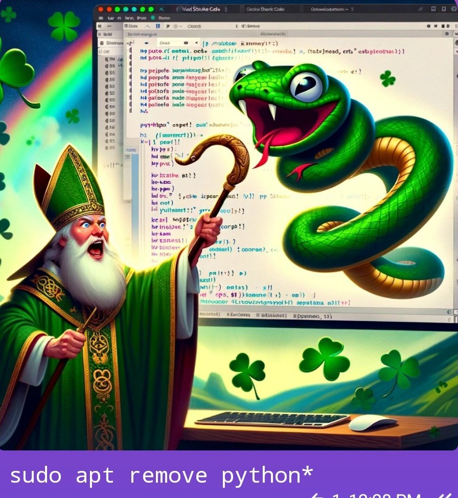 mmiscool's tweet image. St Patrick would know how to deal with snake type programing languages.