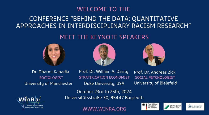 This year's @WinRa___ conference on 'Behind the data: quantitative approaches  to interdisciplinary racism research' October 23rd to 25th @unibt winra.org/aktuelles/jahr…