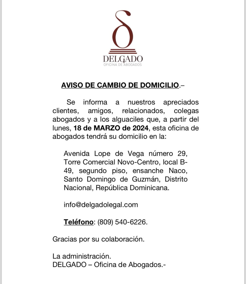 Información de interés: aviso de cambio de domicilio.-