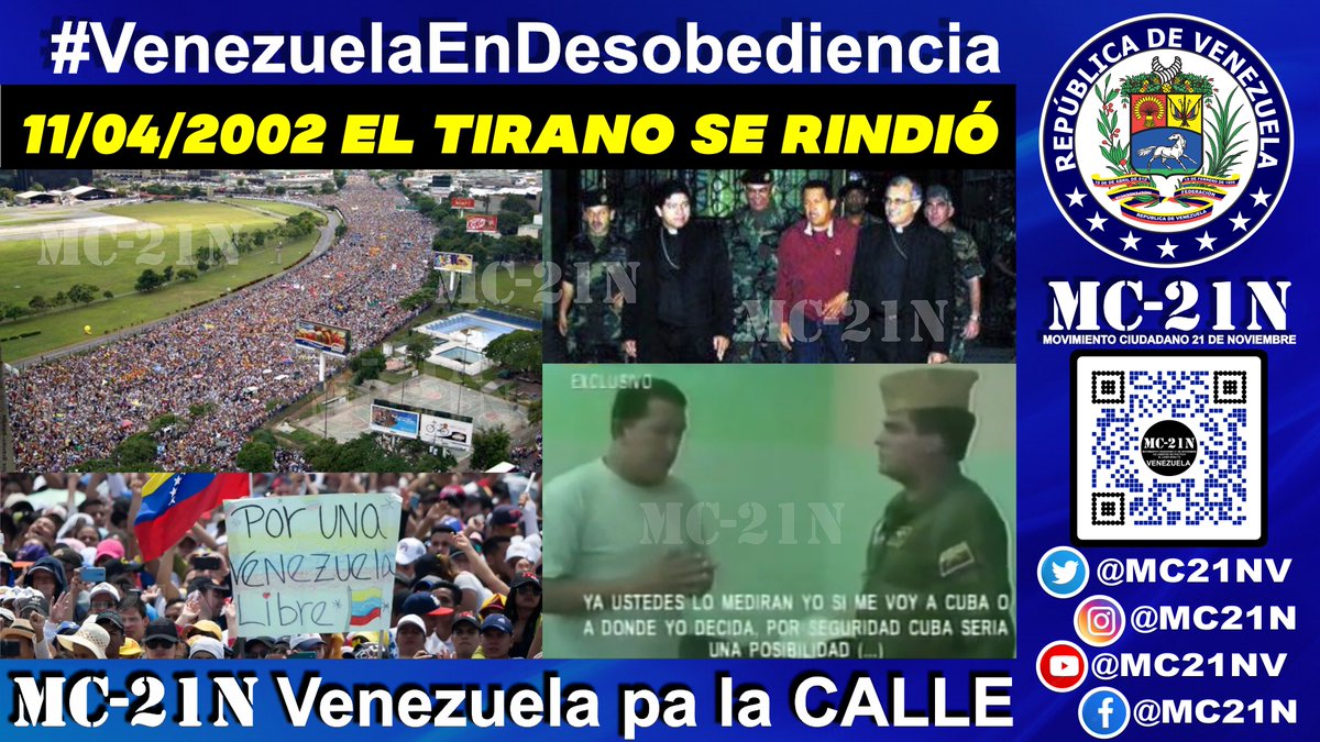 #CubaPaLaCalle #VenezuelaEnDesobediencia #MC21N
El 11 de Abril del 2002 la NARCO-TIRANÍA de Chavez CAYÓ.
LA CALLE ES LA ÚNICA VÍA QUE HA FUNCIONADO.