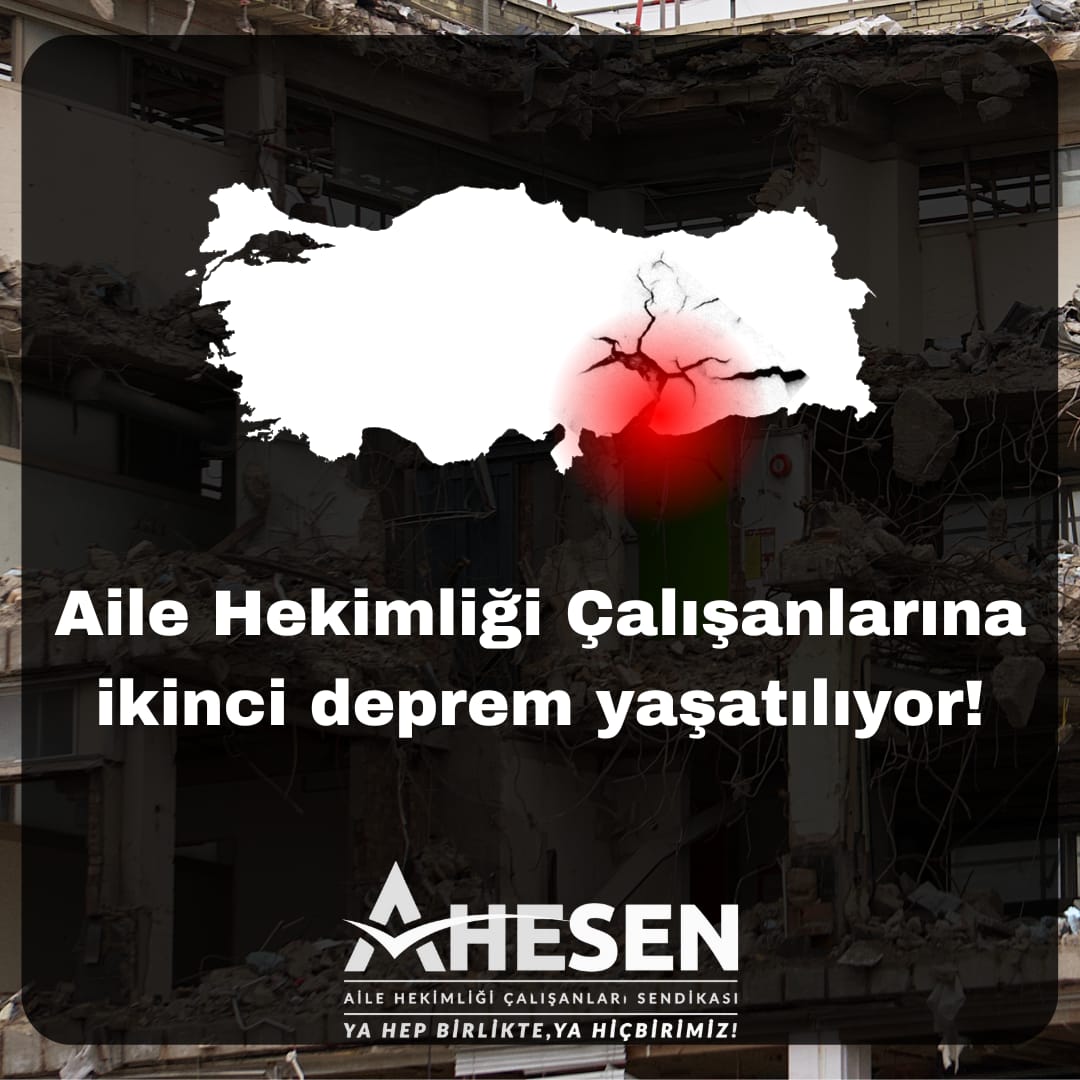 ahesenorgtr's tweet photo. #depremdeğilsizyıktınız

Deprem bölgesinde çalışan Aile Hekimi ve Aile Sağlığı Çalışanları daha koşulları iyileşmeden, yeniden mağdur ediliyorlar! Cezalar, denetimler, hak edişlerden yapılan kesintiler, fiziki şartların iyileştirilmemesi kabul edilemez!

@AHEF2008 @dayanismasen @ttborgtr @hekim_birligi @Tabip_Sen @sesgenelmerkezi @turksagliksengm @Hahed18 @ADANAHED @Kahed46 @mahged44 @GAHD_27