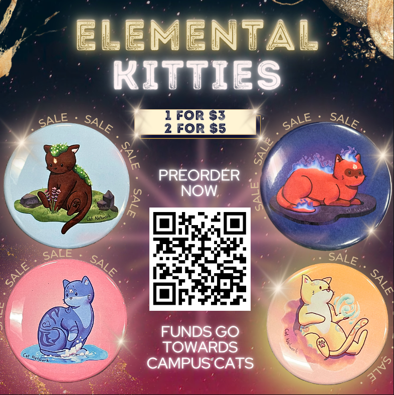 SBUCATNETWORK's tweet photo. Cat  Network is offering all-new buttons AGAIN based on all things nature: Elemental Cats &amp; Horoscope Cats!

🌿🐾 Wield the four elements of water 💧, earth 🪨, fire 🔥, and air 💨  with soft paws 🐾 that pack a punch — 👊 https://t.co/3Fgc2GwwXK
