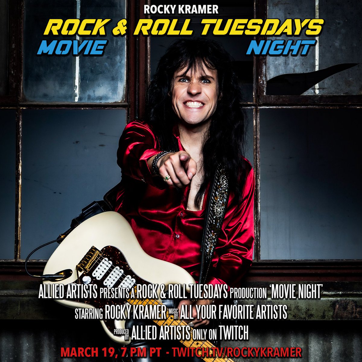 Rock & Roll Tuesdays: Movie Night March 19, 7 PM PT Twitch.tv/rockykramer #RockNRoll #Guitarist