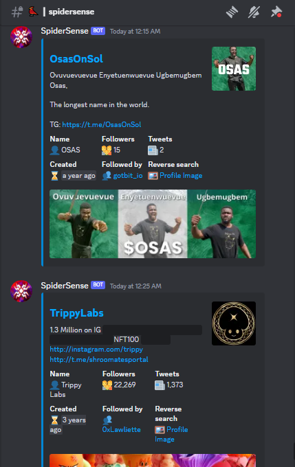xSpiderSensei's tweet image. Imagine having a SpiderSense channel directly in your community's Discord

Underground, @FunkariNft , @MintedNFTs have already added an instance of our GOATED monitor, tracking devs, KOLs &amp;amp; more

Lets see which other communities want it... 🤔
RT &amp;amp; tag your community's founder/CM