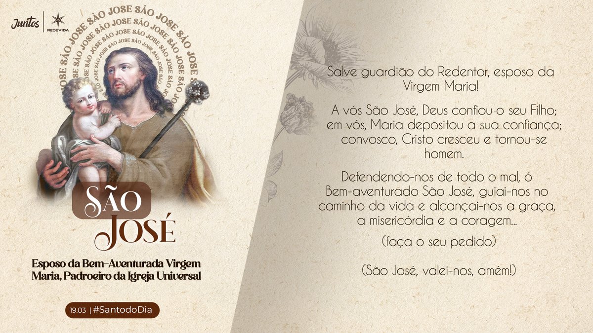 juntos_redevida's tweet photo. São José, padroeiro da igreja, homem justo e obediente, que cuidou de Jesus e Maria.🤎
São José, rogai por nós.🙏🤎
#SaoJose #padroeiro #Jesus #Maria #igreja #santododia https://t.co/2SaUN2AXPC