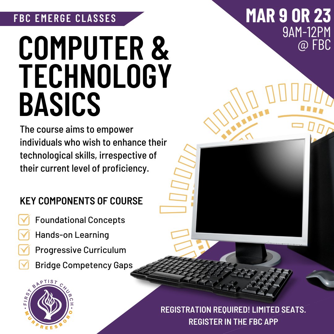 FBCmboro's tweet photo. If you registered to upgrade those computer skills, the next class is this Saturday, March 23rd at 9AM! 
Note: We only have space for those who pre registered! https://t.co/LYe6KPkBEZ
