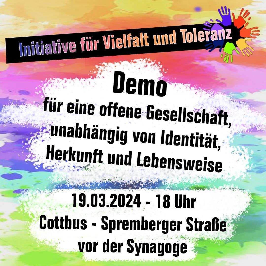 energiefans's tweet photo. Nicht vergessen
Zeigen, wer die Mehrheit ist.
Dienstag, 19.03.2024, 18.00 Uhr, vor der #Synagoge in #Cottbus.
Treff hier, vor der Synagoge. #EFGN hat den Platz schon einmal markiert.
#Vielfalt #Toleranz #cb1903 https://t.co/69gjPq4tka
