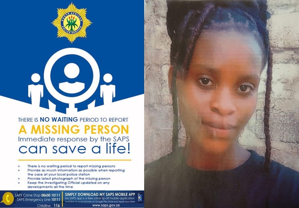 MISSING PERSON

South African police north West are looking  for #Missing Masego Moremi (28) was last seen leaving her home on 13/03 at Zone 3, Moeka Village. Anyone with information, contact WO Matthews Mabokela 082 846 1117, #CrimeStop 08600 10111 or #MySAPSApp. NP

#RushNews