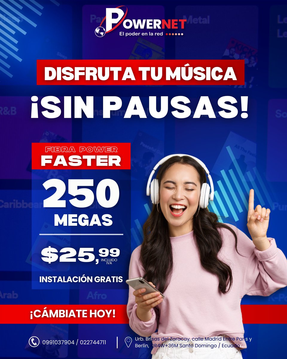 POWERNETSD's tweet photo. ¡Lleva tu experiencia musical al siguiente nivel con Faster!🚀🎧
Contáctanos:
✉ https://t.co/r3xUIs5DXe
#ecuador #mejorinternet #velocidadinternetwasi #internetencasa #spotify #applemusic #musical #musically #musica #musicalatina #musicaenvivo #playlists #playlist #powernet #x https://t.co/J4kI72EbTu