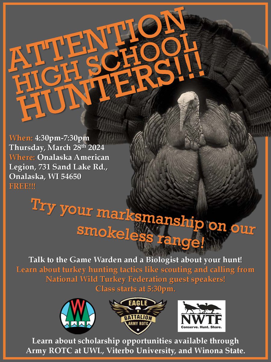 High schoolers, learn about turkey-hunting tactics as well as scholarship opportunities March 28 in Onalaska.