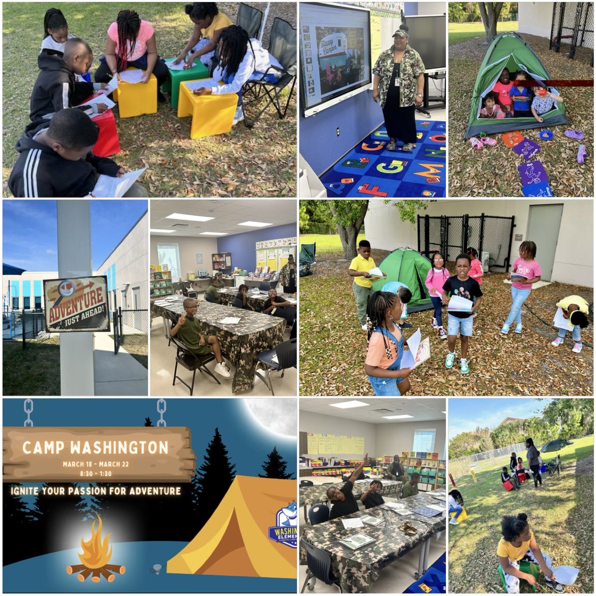 Day 1 of @WashingtonElem5 camp-themed spring break academy was a wild success! Ss embraced the spirit of adventure, teamwork, and nature exploration. From pitching tents to reading by the campfire, it was a day filled with laughter and memories 🏕️🔥 #SpringBreak #CampVibes