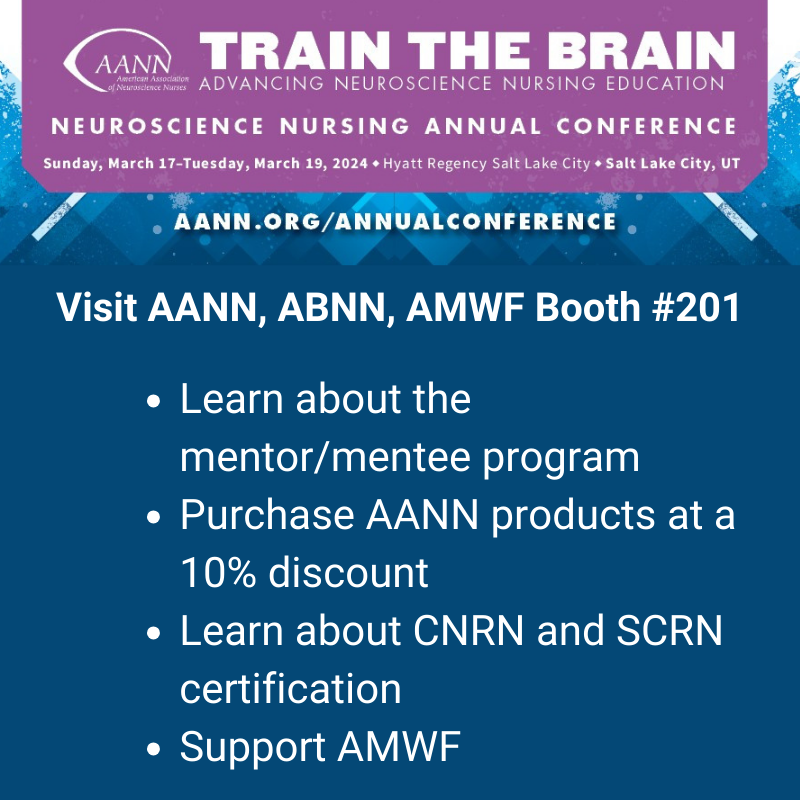 NeuroNursesAANN's tweet photo. Visit the AANN/ABNN/AMWF booth #201 to learn about the Mentorship program. Already part of the Mentor/Mentee program? Don't forget to pick up your badge ribbon at the registration desk! #AANN24 https://t.co/Ore0pW6mPu