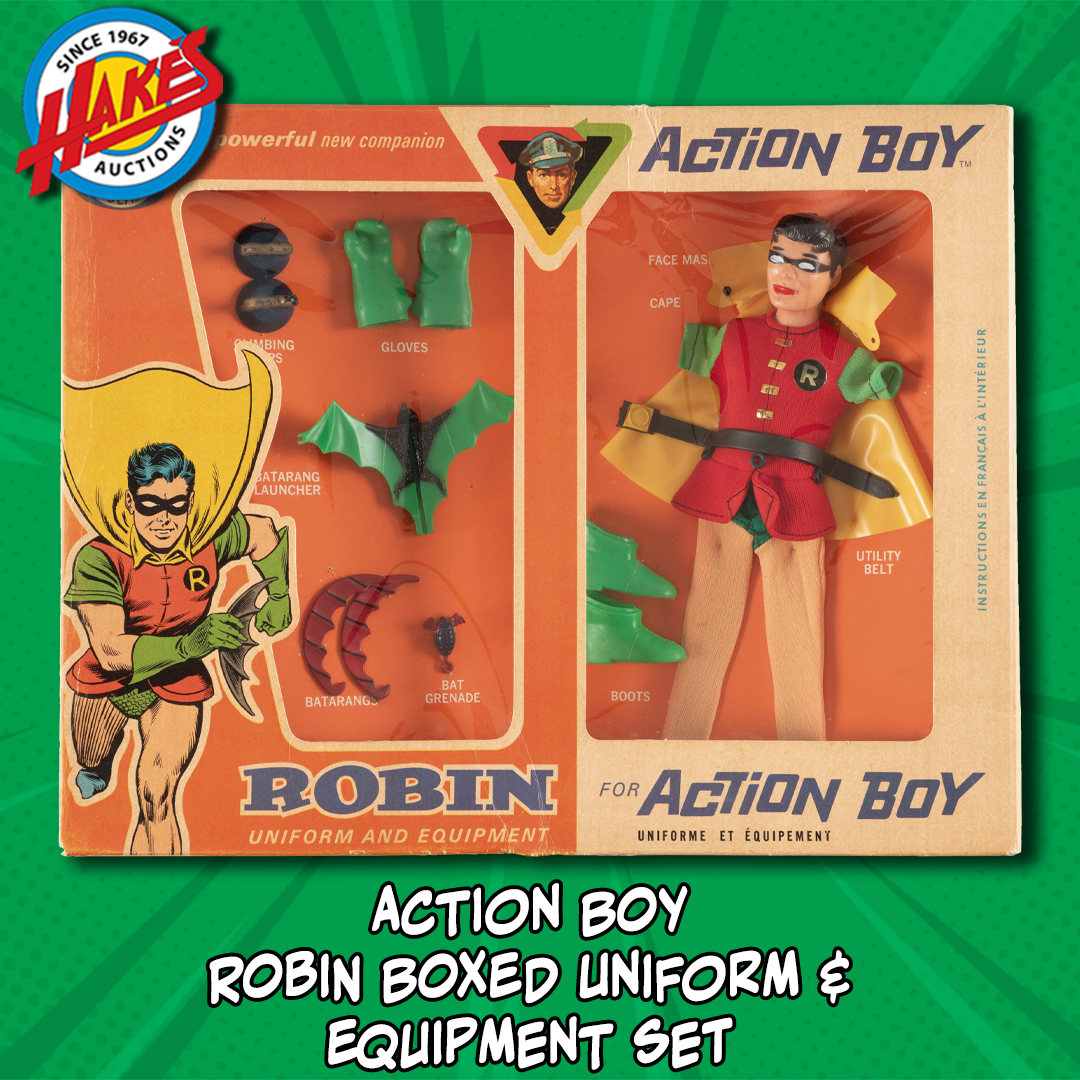 HakesAuctions's tweet photo. Here's a rare piece you don't see every day! ✅ out this Action Boy Robin Uniform &amp; Equipment Set at Hake's! #DYK Ideal also made sets for Superboy &amp; Aqualad? Bidding ends Wed., March 20th! https://t.co/Nzgvwt6fnH
#CaptainAction #Batman #Robin #actionfigures #collector https://t.co/RfaEtsmjgj