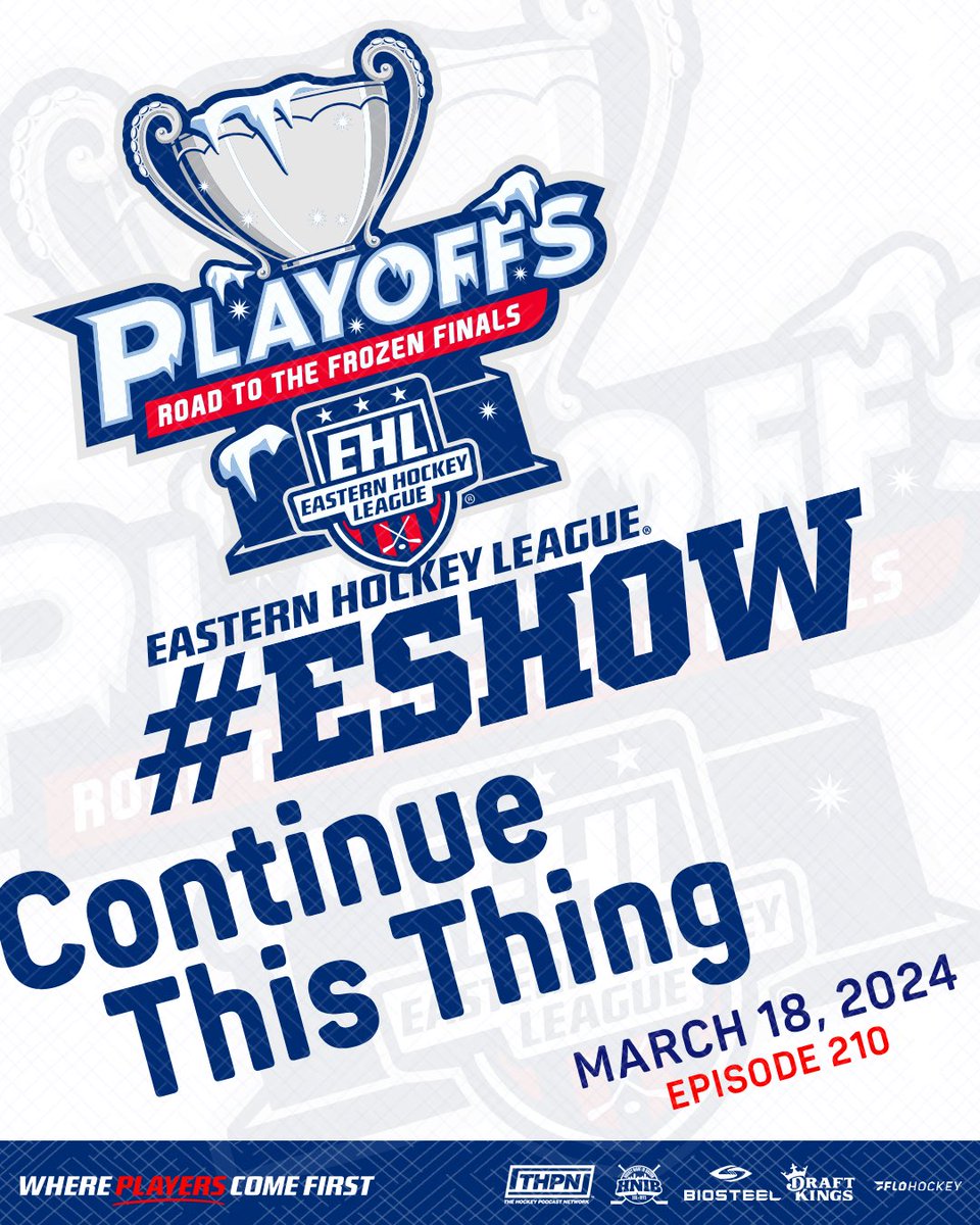 EHL_Hockey's tweet photo. Continue This Thing | Episode 210
The #ECrew Recaps Postseason Play to Date, and Looks Ahead to the Division Finals
🔗- https://t.co/q78Mr2w2gP
#WherePlayersComeFirst | #RoadToProvidence https://t.co/ukT9A6VRoT
