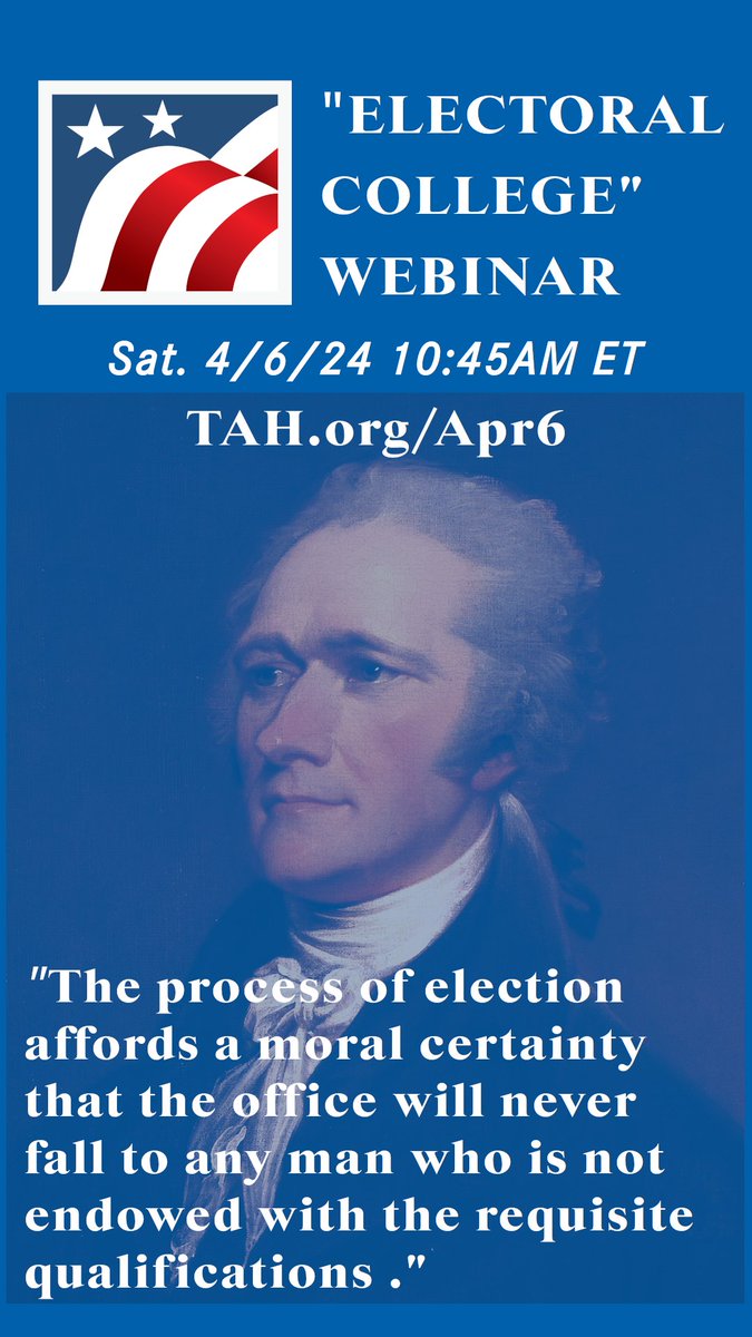 🚨🚨 Two Days Left to Register 🚨🚨 Enjoy some fresh PD with your coffee and join us for a conversation about the Electoral College this Saturday at 10:45am Eastern. Register at tah.org/Apr6