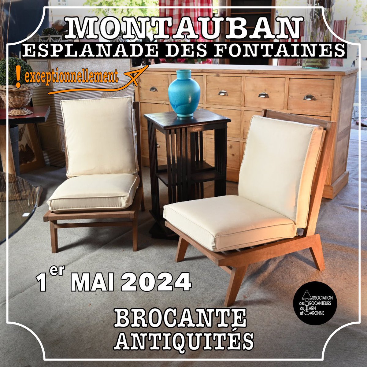 brocTG's tweet photo. 👋 amis chineurs, après #grenadesurgaronne ce sera autour de #montauban d’accueillir les #brocanteur et #antiquaire de l’association

 📍 Exceptionnellement, ce 1er mai 2024, votre brocante déménagera sur l’esplanade des fontaines au lieu de l’habituelle place lalaque https://t.co/R2fMyLStoj