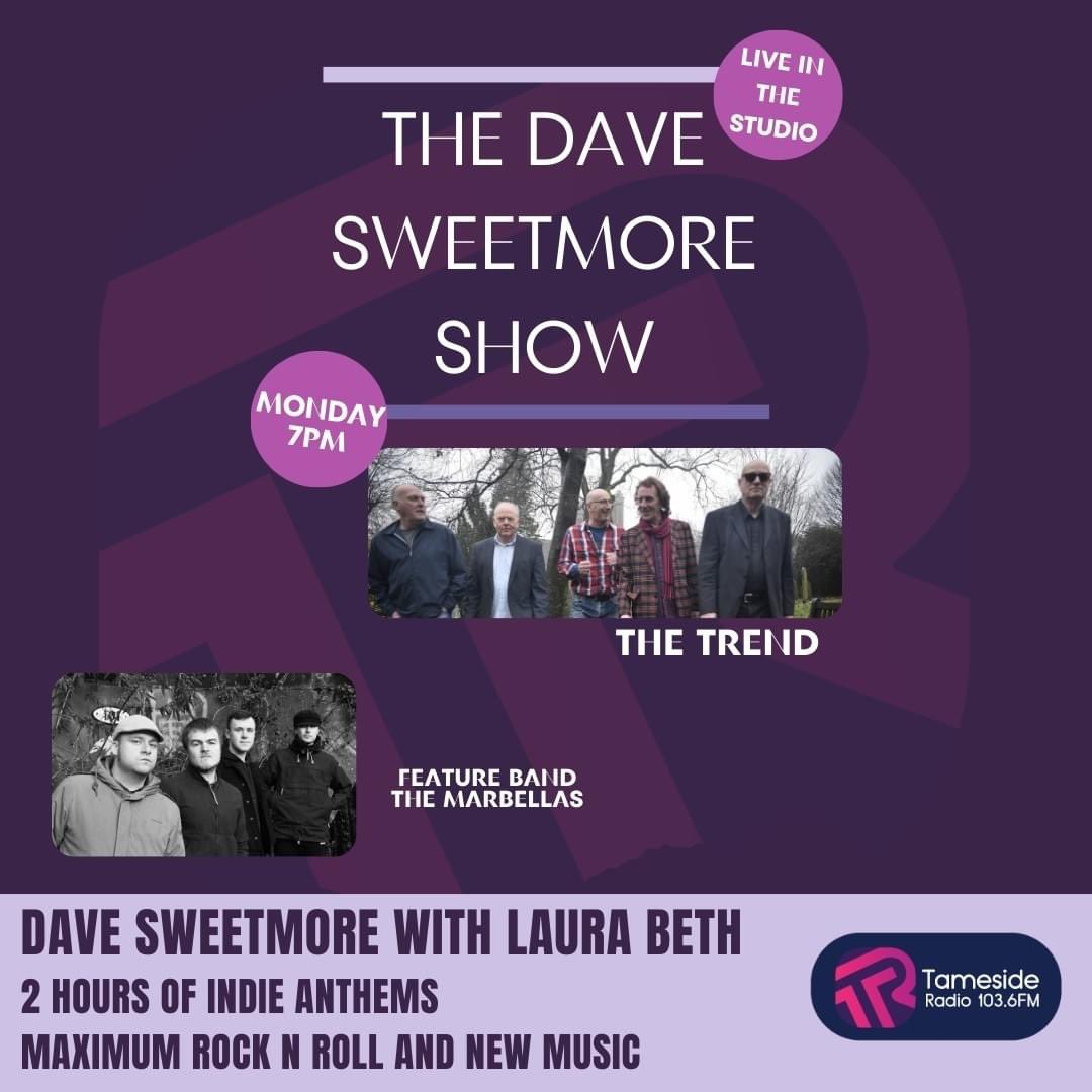 Tune into The @davesweetmore Show today at 7pm on @tamesideradio to hear an interview with @Trendy_Records The 60 second profile from @marbellasband my gig guide plus loads of indie, Manchester, rock and 60s tunes tamesideradio.com