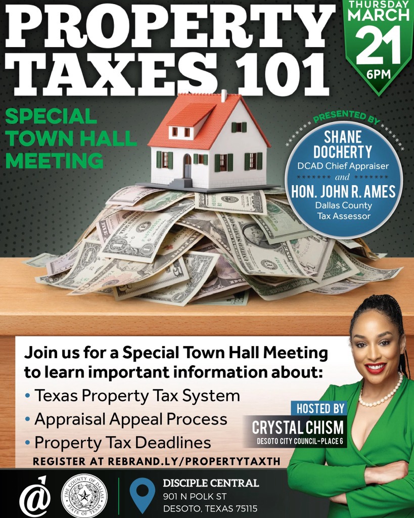 As James D. Wilson said: 'Knowledge plus action is power...' Thank you @CrystalDChism for bringing this to DeSoto! Dallas County homeowners also welcome. Register: rebrand.ly/PropertyTaxTH