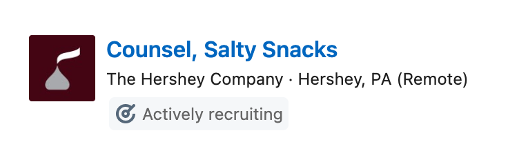 I don't know why I find it hilarious that Hershey has in-house counsel separated by whether they handle salty snacks or sweet snacks but I do find it hilarious.