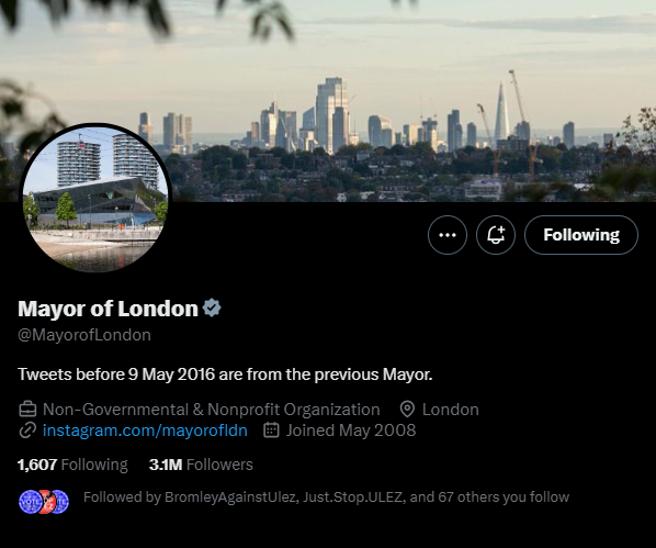 Well that's a result! It appears the Mayor of London official X Account has had ALL references to 'Sadiq Khan' removed, now that it's the London Mayor election period! Well done to whoever did that! It's now as it should be 👏 #LondonMayor2024