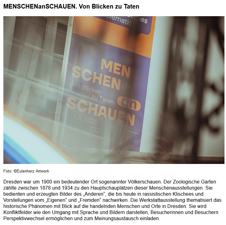 Wir ergänzen diese tolle #Ausstellung im #Stadtmuseum am #Sonntag um 15 Uhr mit einer #Veranstaltung zum Thema #BLICKE und einem #Interviewfilm, in dem #Frauen aus #Dresden darüber berichten, welche BLICKE auf sie fallen. Details: museen-dresden.de/index.php?lang…