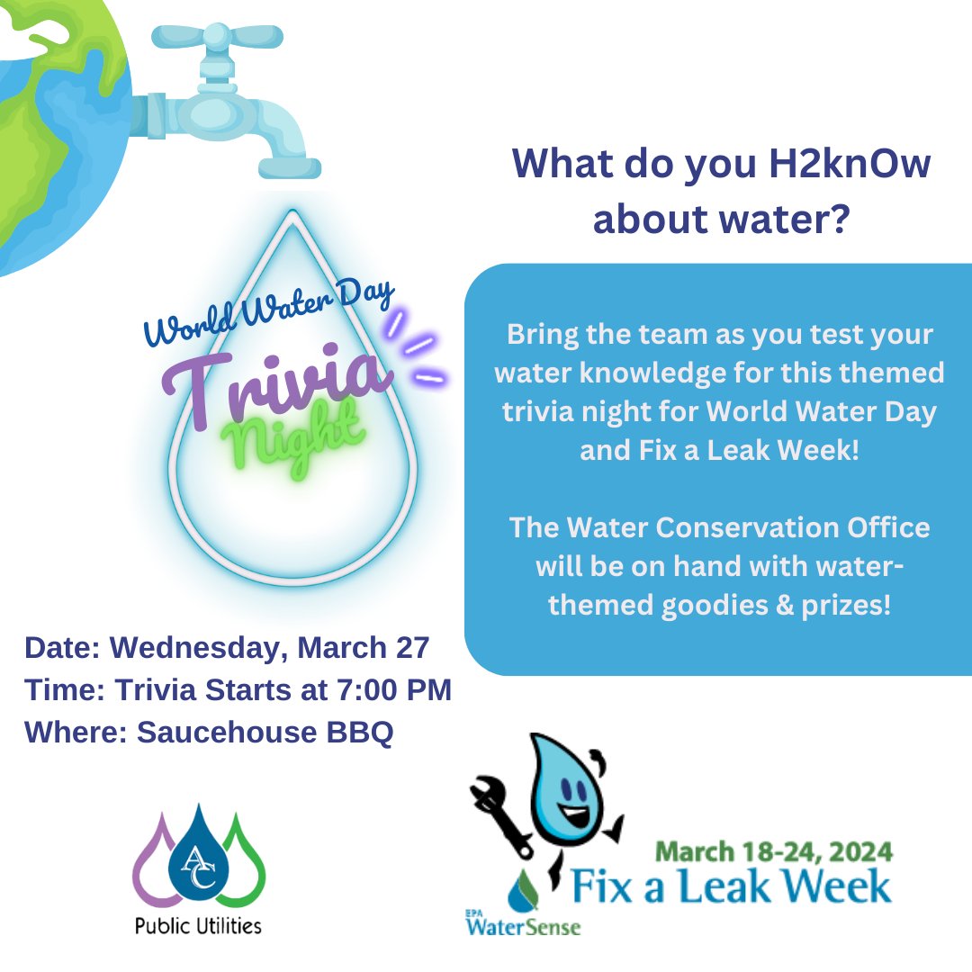 #fixaleakweek might be this week, but the fun continues next week at water-themed trivia at Saucehouse BBQ!