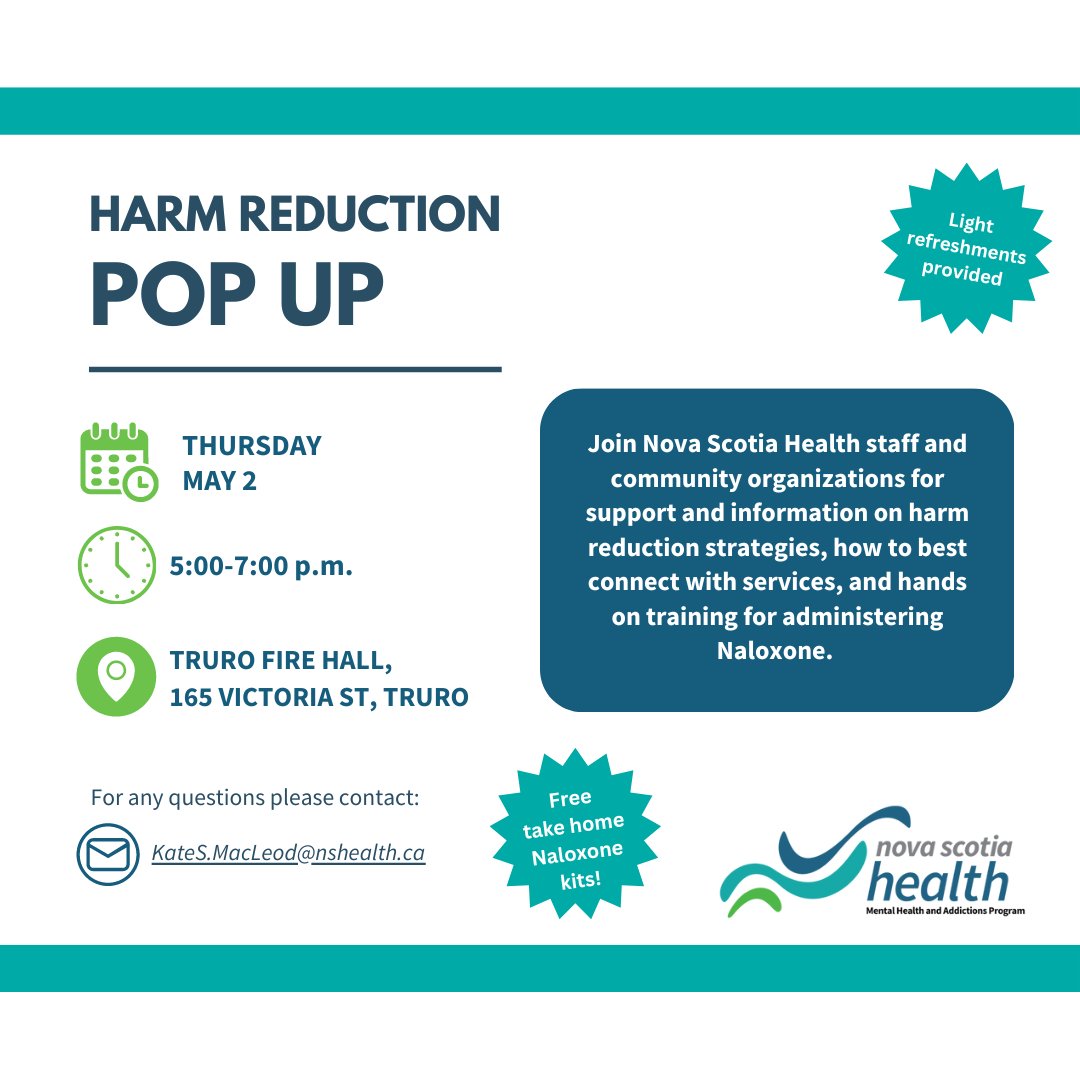 Nova Scotia Health and local community organizations are hosting several drop-in events focused on harm reduction. Attendees can expect support and valuable insights on substance use harm reduction strategies. Learn more: nshealth.ca/news-and-notic…