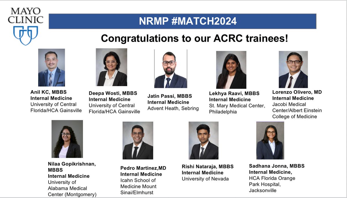 Acute Care Research Consortium (@mcfacrc) on Twitter photo Congratulations to our trainees for their residency match! Wishing them the best for their future endeavors. #MatchDay2024
<a href="/Deepa14605614/">Deepa Wosti</a> <a href="/raavi_lekhya/">Lekhya Raavi</a> <a href="/lorenzojavier10/">Lorenzo Olivero</a> <a href="/NilaaGopi/">Nilaa Gopikrishnan</a> <a href="/PedroManuel_98/">Pedro Martínez</a> <a href="/hrishi957/">Rishi Nataraja</a> <a href="/sadhananana/">Sadhana Jonna,MD</a> Congratulations to our trainees for their residency match! Wishing them the best for their future endeavors. #MatchDay2024
<a href="/Deepa14605614/">Deepa Wosti</a> <a href="/raavi_lekhya/">Lekhya Raavi</a> <a href="/lorenzojavier10/">Lorenzo Olivero</a> <a href="/NilaaGopi/">Nilaa Gopikrishnan</a> <a href="/PedroManuel_98/">Pedro Martínez</a> <a href="/hrishi957/">Rishi Nataraja</a> <a href="/sadhananana/">Sadhana Jonna,MD</a>