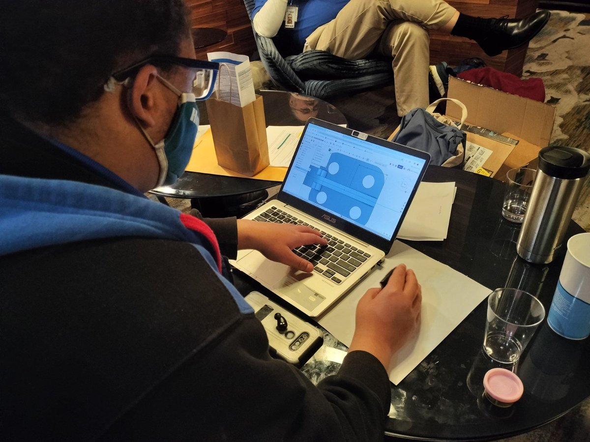 ShawneeAcademy's tweet photo. Andre is representing Shawnee in the CAD Engineering competition. This is a challenging , 4 hr competition. He has become one of my favorite students because I don't think I've had a student before that matches his work ethic. He knocks every task dead every single day. - Mooney https://t.co/DYsM0fo2KT