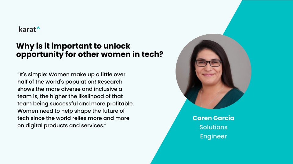 We’re proud to celebrate the Karateers who unlock opportunities in tech and around the world! ✨ 🥕 Meet Caren, our solutions engineer, who helps clients create more enjoyable and inclusive interview experiences for software engineer candidates. #WomensHistoryMonth