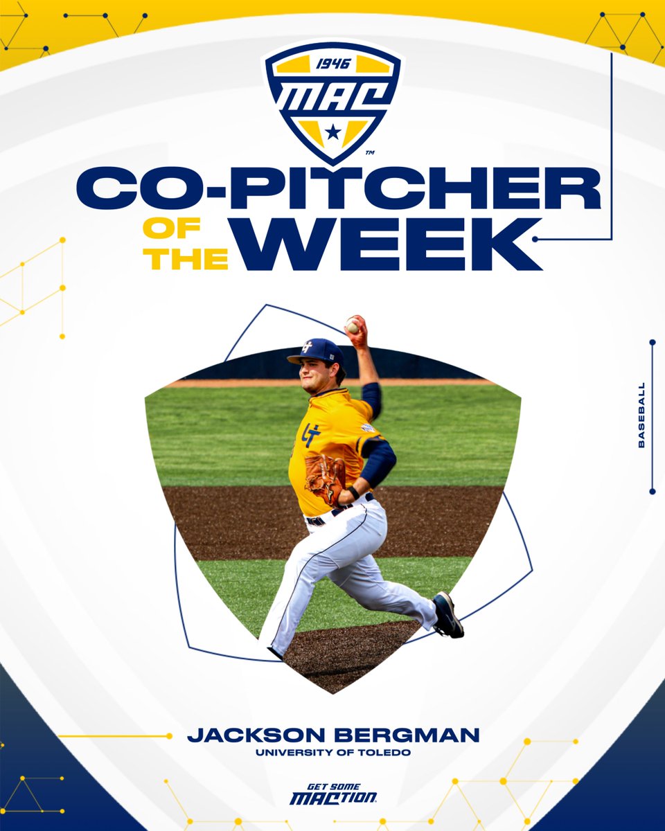 MACSports's tweet photo. Toledo sophomore Jackson Bergman posted a 1.69 ERA and struck out 11 batters with a .059 opponent batting average in 5.1 innings over two relief appearances last week.

@ToledoBaseball | #MACtion https://t.co/e1YbeqxXXj