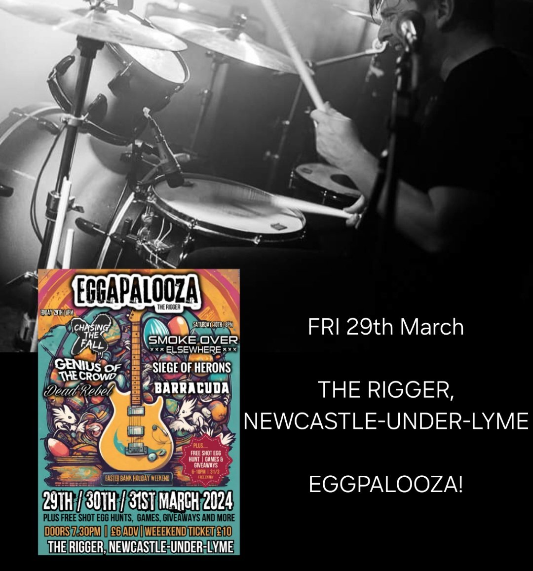 FRI 29.03.24 We are back in action! 🎬 We will be back on the road heading to <a href="/TheRiggerVenue/">The Rigger Venue</a> for #eggapalooza with #Chasingthefall

Come and get your fill of #doomdance #newcastleunderlyme 

gigantic.com/eggapalooza-ti…