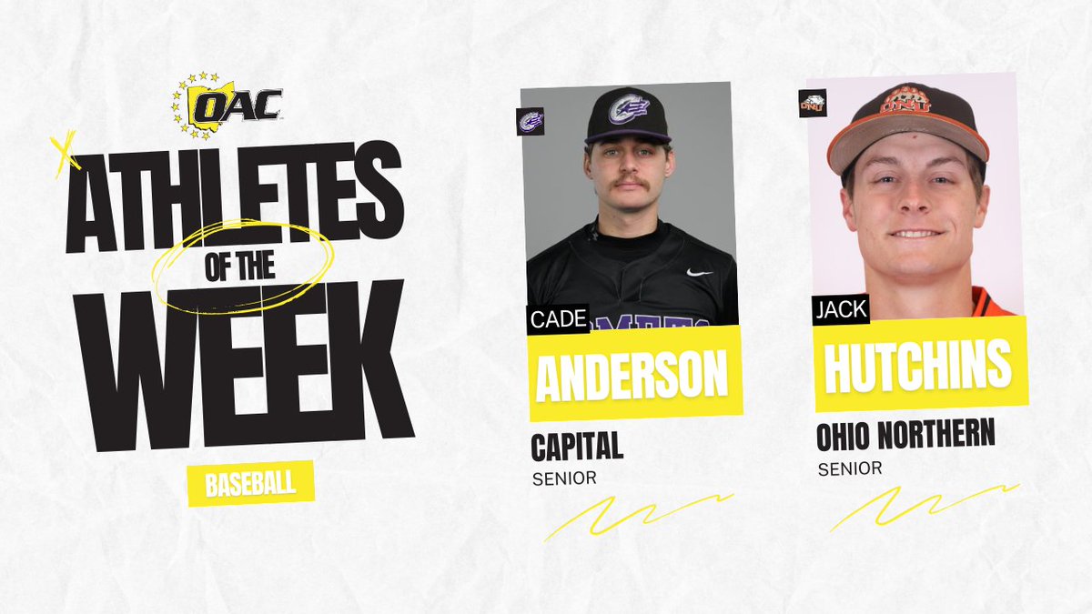 OHAthleticConf's tweet photo. Athletes of the Week | Baseball

Cade Anderson, @cap_athletics 
Jack Hutchins, @ONUsports 

#OAC #OACBaseball⚾️ https://t.co/a2mQ5vxXvo
