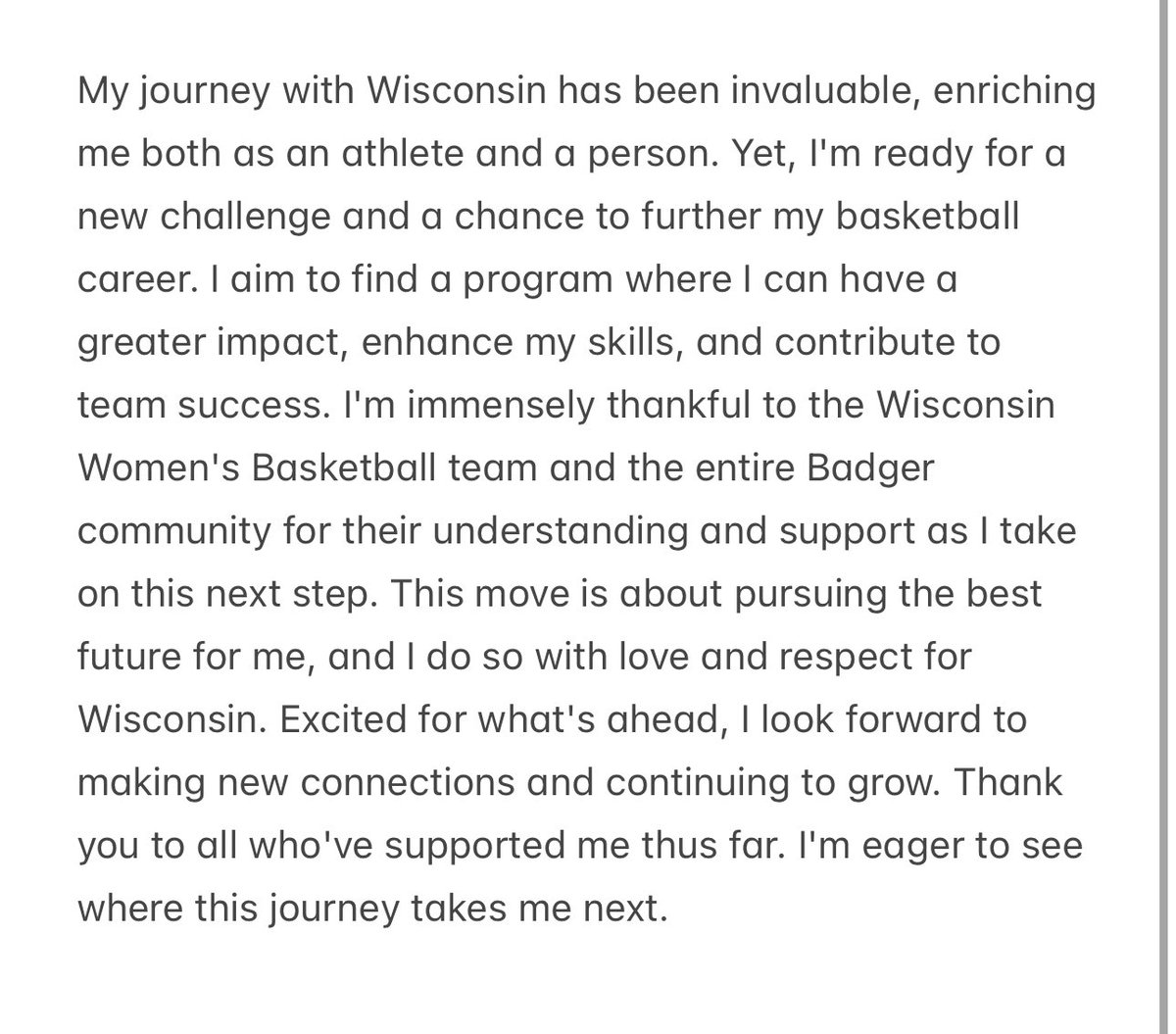 After careful thought and discussions with my loved ones and mentors, I've decided to enter the transfer portal with 3 years of eligibility left.