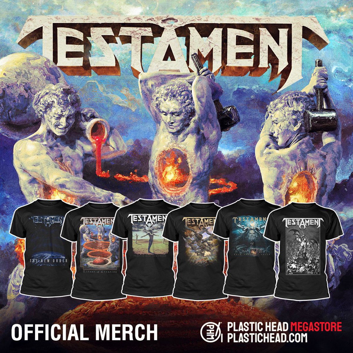 Testament Merch Table π TESTAMENT OFFICIAL MERCHANDISE π Available via #PlasticHead MegaStore ...