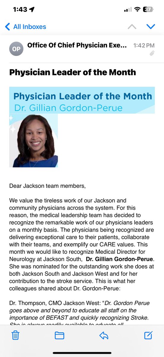 Humbled and honored by this inaugural award. Special thanks to my team who make my work possible and to my leaders who create the opportunities and right environment. @JacksonHealth @univmiami @StrokeMiami