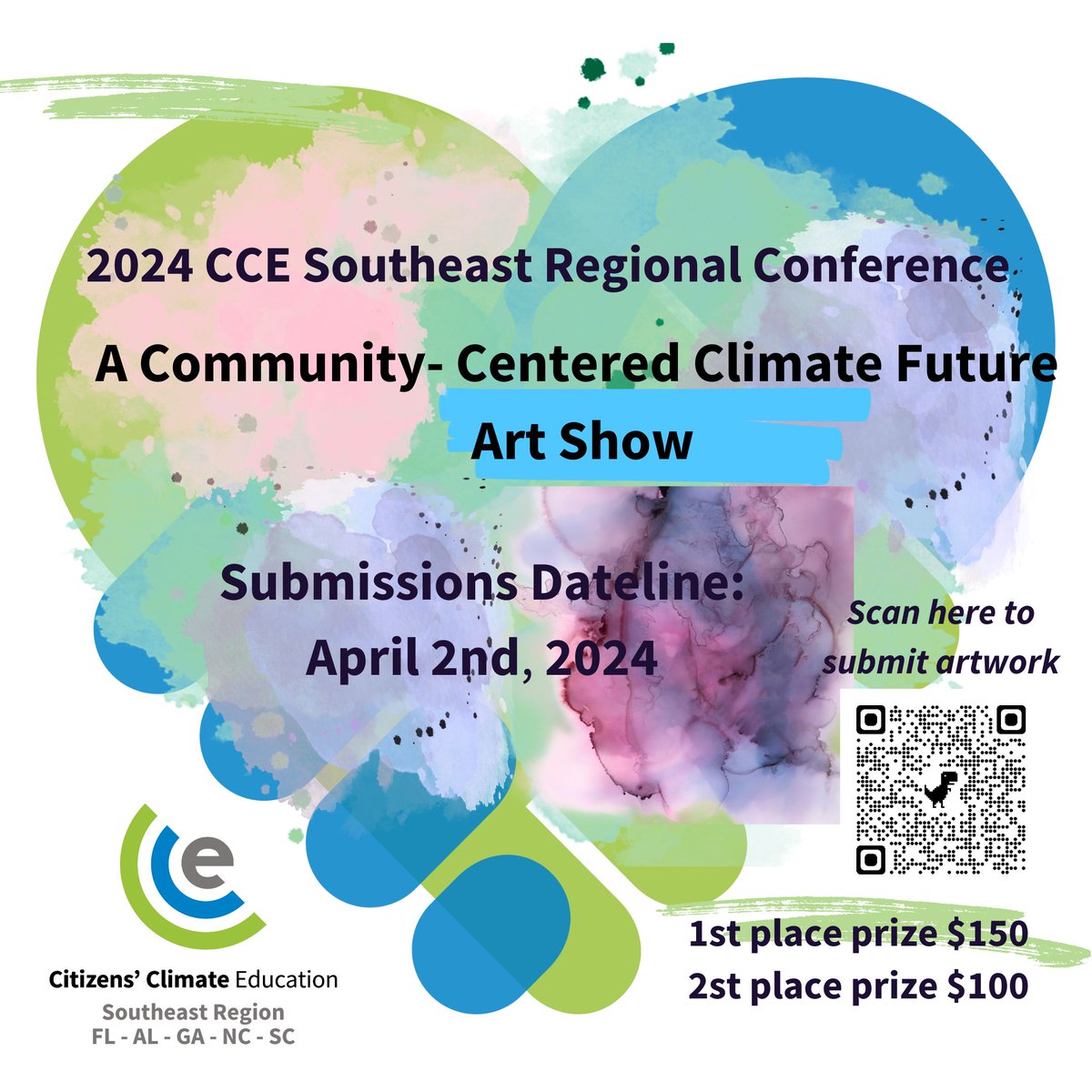 ENTER THE CCE Southeast Regional Conference ART SHOW CONTEST! Theme: A Community-Centered Climate Future Exhibition: At Furman University with option to sell your pieces. Voting: SE Reg Conf attendees will vote Sunday 4/7 Artists can register here: docs.google.com/forms/d/e/1FAI…