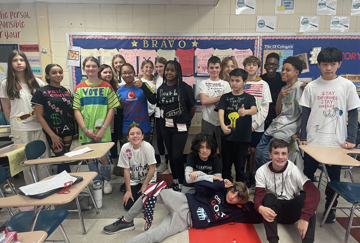 Students at Bay Shore Middle School learned about their rights during social studies classes and held a fashion show with shirts they designed to display their knowledge. #ItsAShoreThing