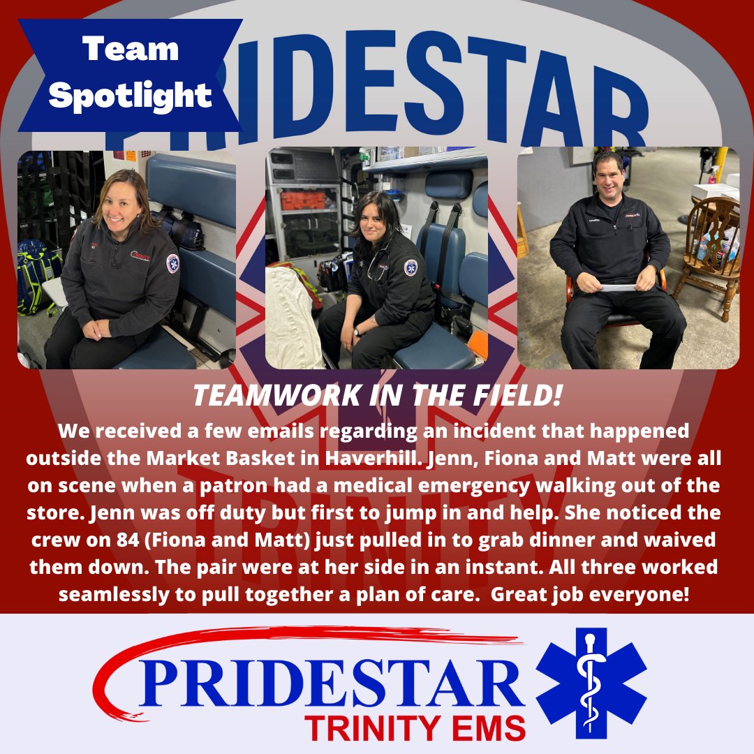 Great job by this trio who acted fast outside of @MarketBasket in Haverhill when they witnessed a patron collapse and have a medical episode. @MassAmbulance @poftweet @EMTMEA @NAEMT_ @cityofhaverhill @WHAVRadio